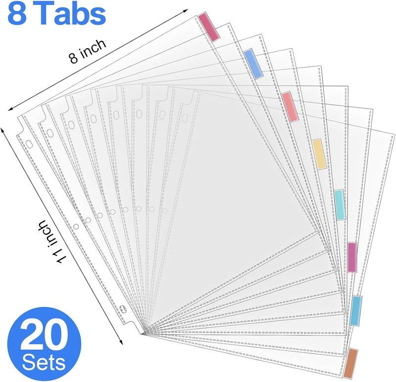 ReliThick 12 Set of 96 Pack Clear Sheet Protectors 8.5 x 11 Inch Page Protector for 3 Ring Binder with 8 Tabs Plastic Dividers for 3 Ring Binder, Insertable Index Page Divider Multicolor Tabs - Image 2